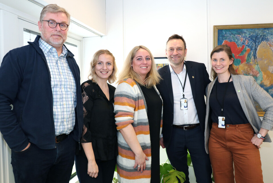 F.v.: Odd Jenvin-Steinsvåg, Tonje Krakeli Sneen, Unn Kristin Olsen, Arild Hermstad (MDG) og Kristin Brenna (MDG). Foto: Helene Husebø