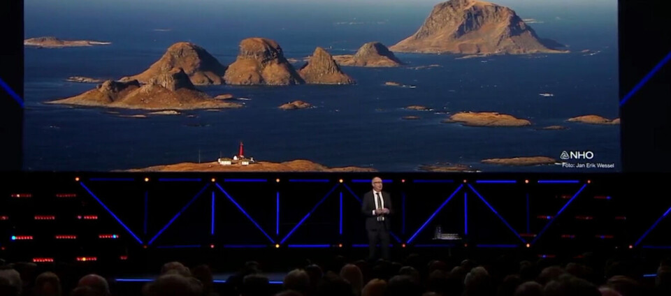 NHOs president Arvid Moss under åpningen av NHO sin årskonferanse 2019