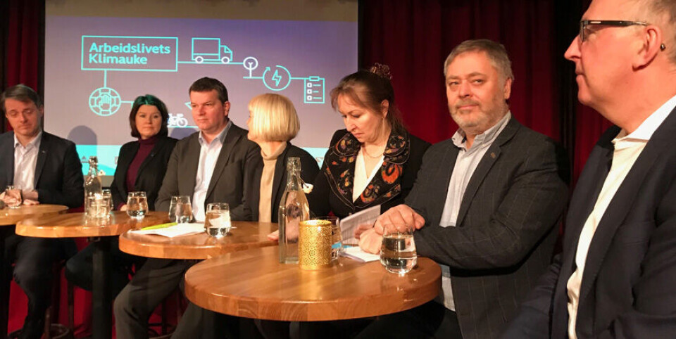 Lederene for arbeidsgiver og arbeidstakerorganisasjonene i paneldebatt om klima. Foto: Liv-Hilde Hansen