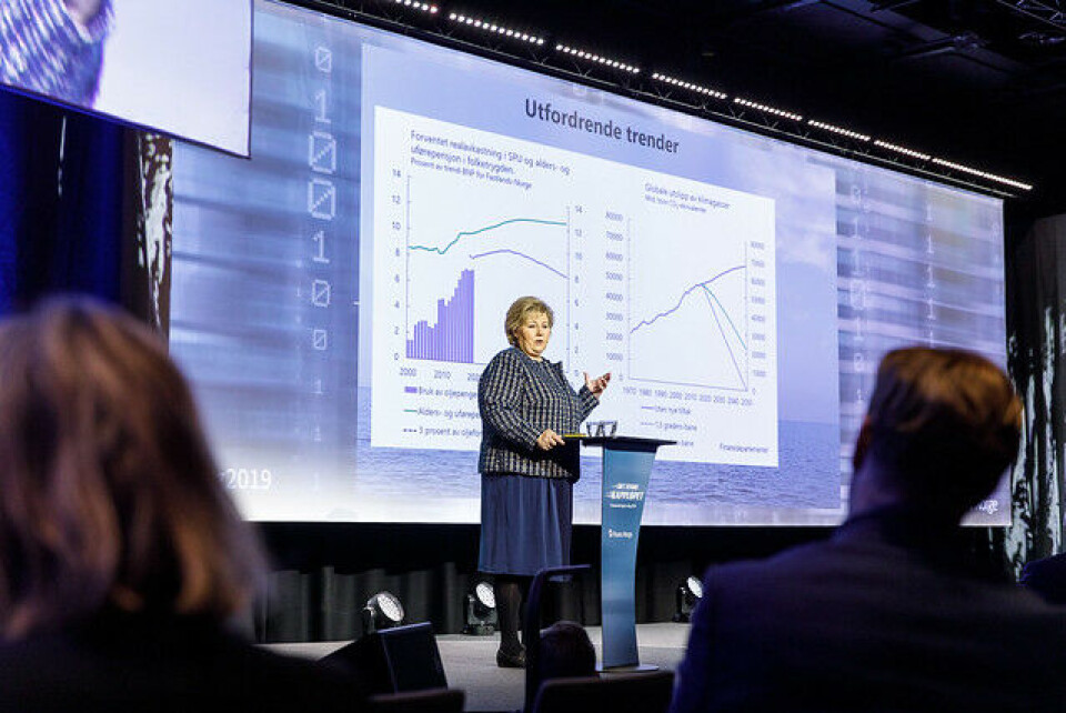 Statsminister Erna Solberg tale på Finansnæringens dag. Foto: Kilian Munch/Playroom