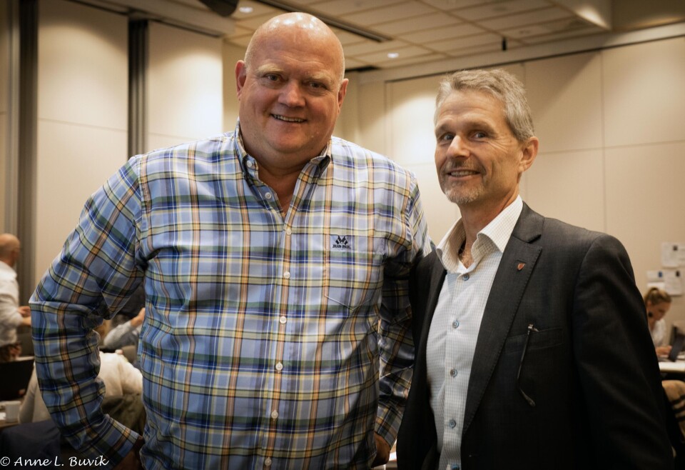 Leder av Skolelederforbundet, Stig Johannessen og leder av Norges Politilederlag, Geir Krogh, under «På Tvers» konferansen 2018. (Foto: Anne L. Buvik)