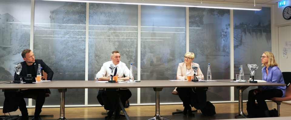 Audun Lysbakken, Frank Bakke-Jensen, Liv Signe Navarsete og Anniken Huitfeldt deltok under onsdagens forsvarsdebatt. Foto: Helene Husebø