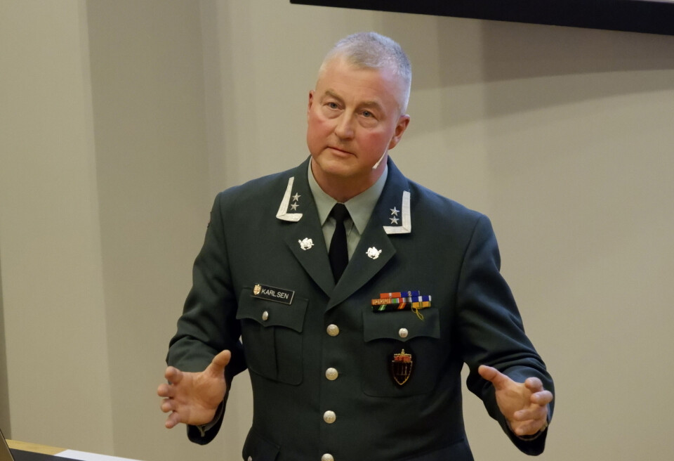 Oberstløytnant og hovedlærer ved Forsvarets høgskole, Geir Karlsen, under den nasjonale bedredskapskonferansen 2019. Foto: Arve Sigmundstad