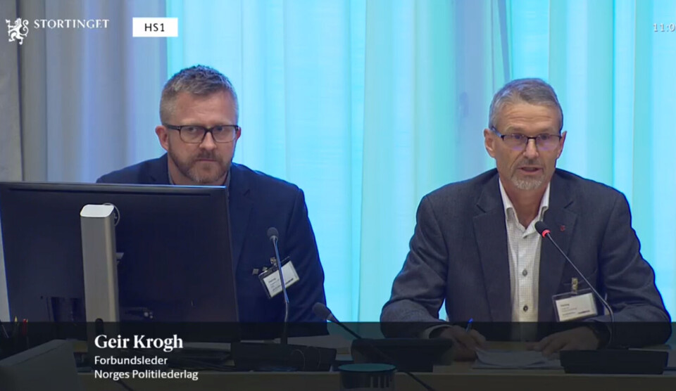 Leder av Parat, Hans-Erik Skjæggerud og forbundslder Geir Krogh under høringen i Stortingets justiskomité 24. oktober.