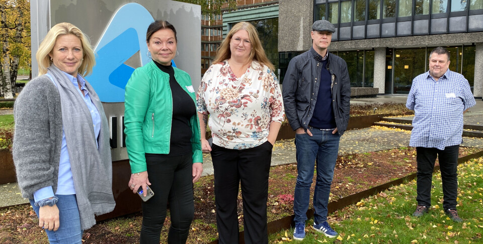 Parats delegasjon i forhandlingene. F.v.: Svanhild Hogner, WGH; Mona Synnøve Knutsdatter, Widerøes Flyveselskap; Tonje Jensen Kulseth, Menzies; Lars Petter Larsen, Parat og Stein Grindheim, SGH. Foto: Vetle Daler