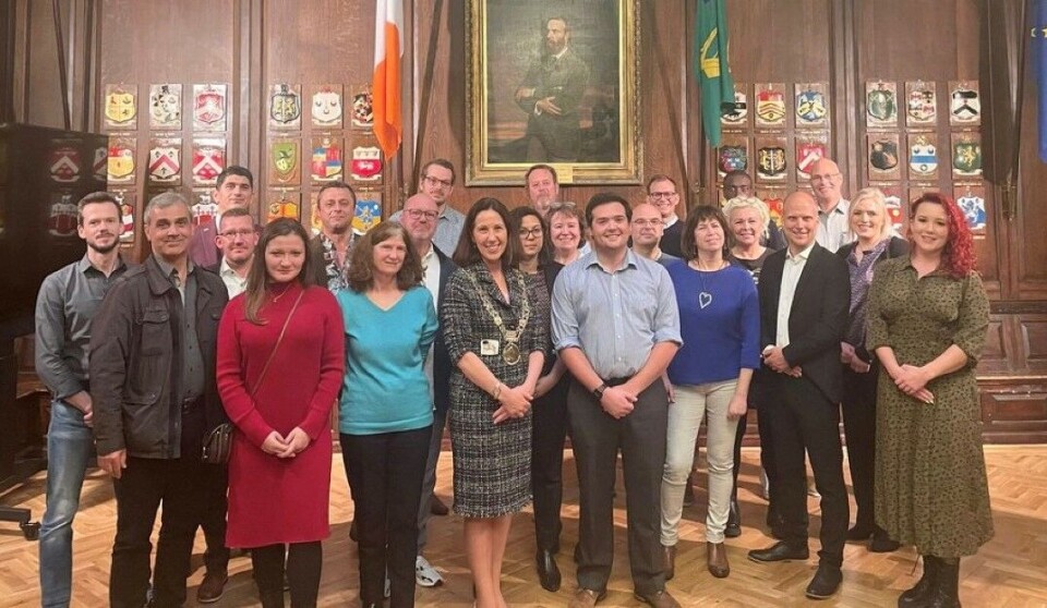 Deltakerne på ETF-kongressen på motttakelse i The Mansion house hos Dublins ordfører, Alison Gilliland. Foto: Privat