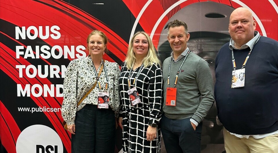 YS Stats delegasjon under Public Service International Congress i Genéve. F.v.: Karin Tanderø Schaug, Unn Kristin Olsen, Jens Jahren og Tore Leirfall. Foto: Privat