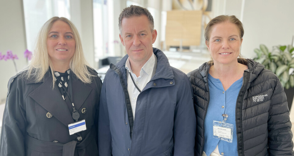 F.v.: Unn Kristin Olsen, leder i Parat; Jens B. Jahren, leder i YS Stat og Karin Tanderø Schaug, leder i Norsk Tollerforbund i regjeringskvartalet under statsoppgjøret 2024.