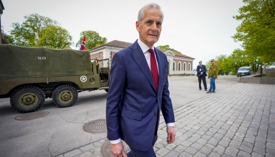 Statsminister Jonas Gahr Støre (Ap) under lanseringen av Nasjonal sikkerhetsstrategi i Fanehallen ved Akershus festning i Oslo.