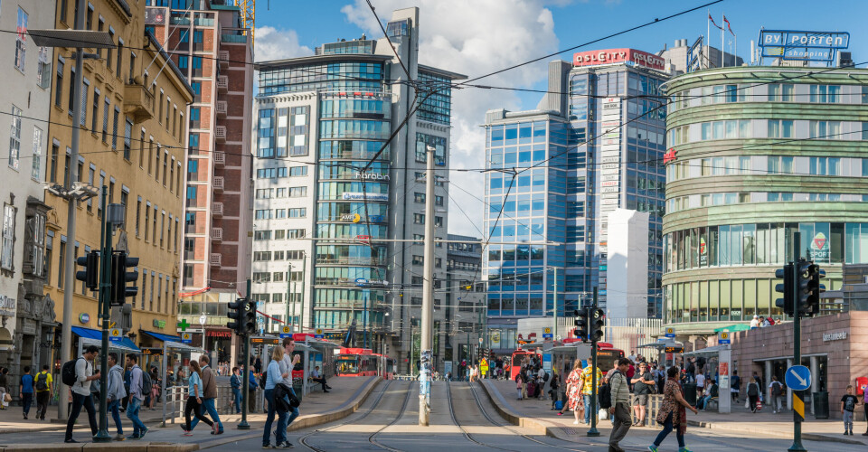 Jernbanetorget, Oslo Wide angle View of street scene in Central Oslo, Norway